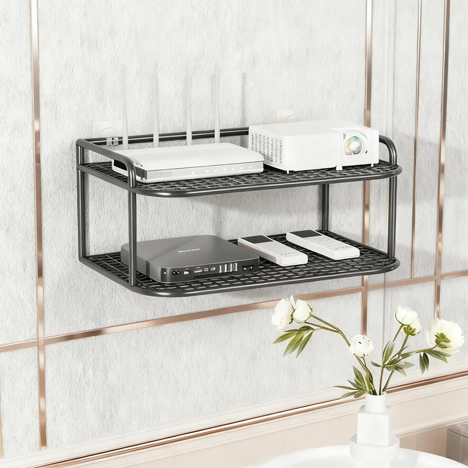 Router Shelf Multifunctional Wall Mount Shelf for Bedroom TV Accessories