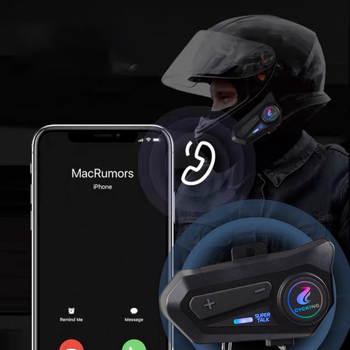 Zestaw słuchawkowy Bluetooth do kasku motocyklowego Udostępnianie muzyki IP67 Wodoodporny domofon dalekiego zasięgu, duża bateria z redukcją szumów ﻿