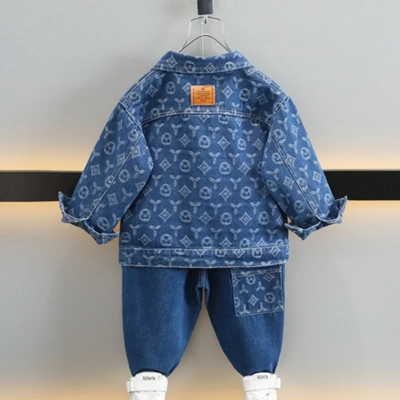 2025 소년 겉옷 바지 아동 세트 투피스 세트 청바지 봄과 가을 스포츠 세트 아동 의류