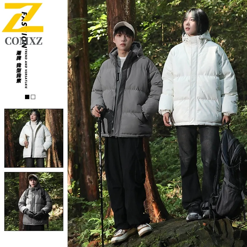 COMXZ 2025 Winter Plus Size Mens Cotton Jacket M 8XL Loose Fit Hooded Short Puffer Coat Outwear tactics lightweight windbreaker