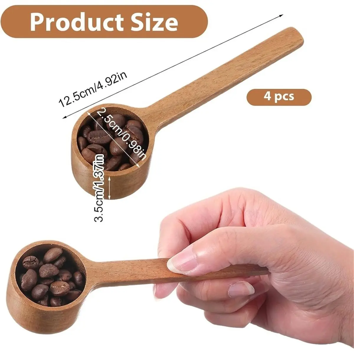 4 Pack Wooden Measuring Spoons,1 Tbsp 15ML Wooden Tablespoon Wooden Scoop for Coffee Beans Tea Spices Sugar