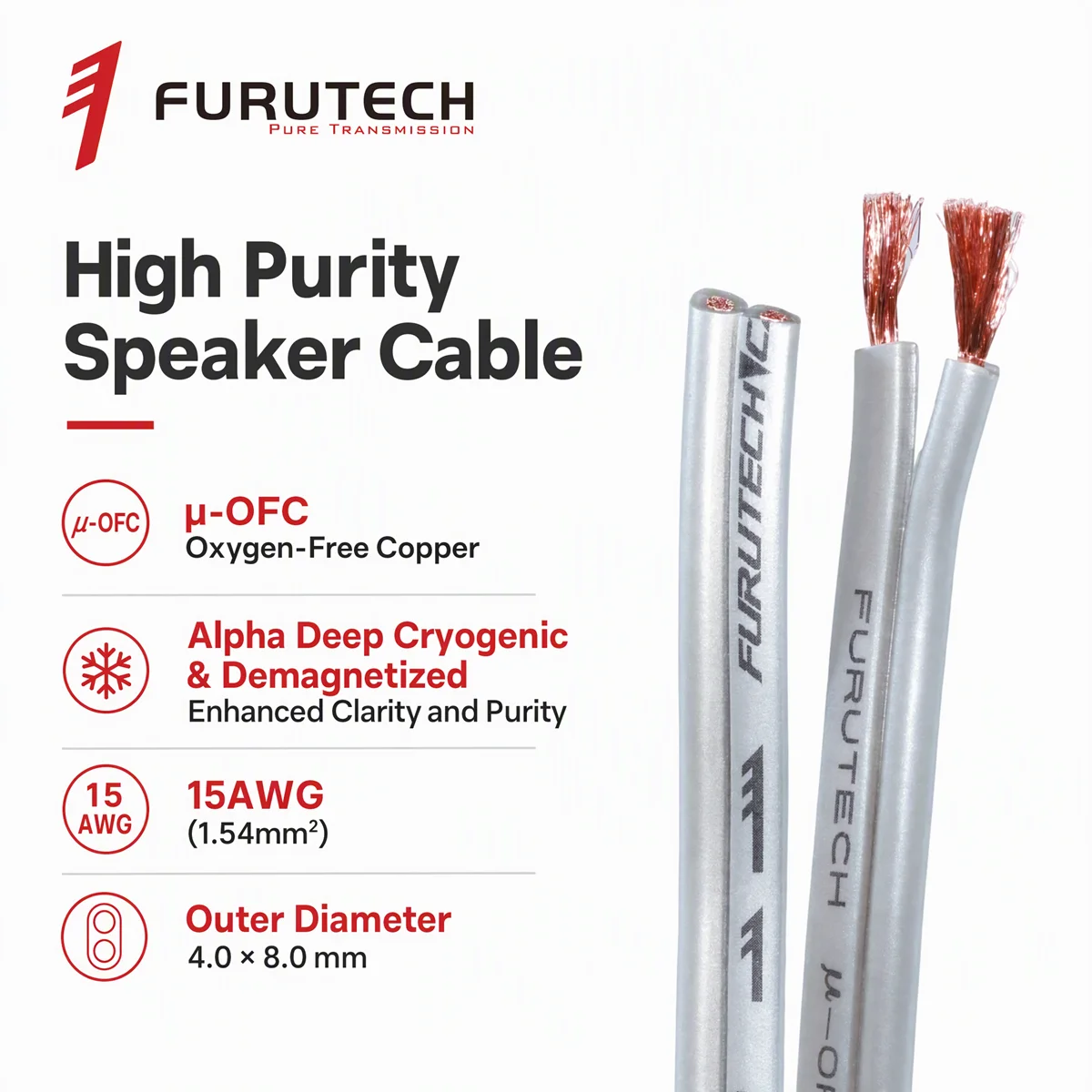 Furutech FS‑303 μ‑OFC Hi‑Fi Speaker Cable, Alpha‑Process Bulk Wire for Home Theater Surround Sound,Car Audio,Loudspeaker Amplifi
