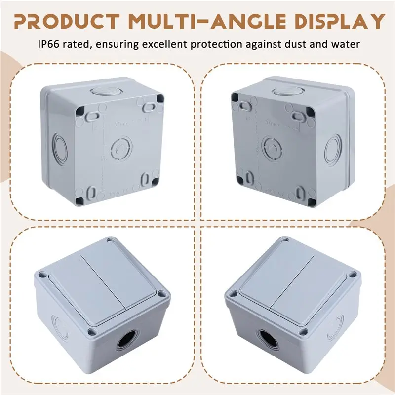ABCA-مفتاح بـزر دفع مقاوم للطقس IP66 16A لمفتاح الجدار الخارجي-2 عصابة كهربائية للحديقة/الفناء/الخارجي #5