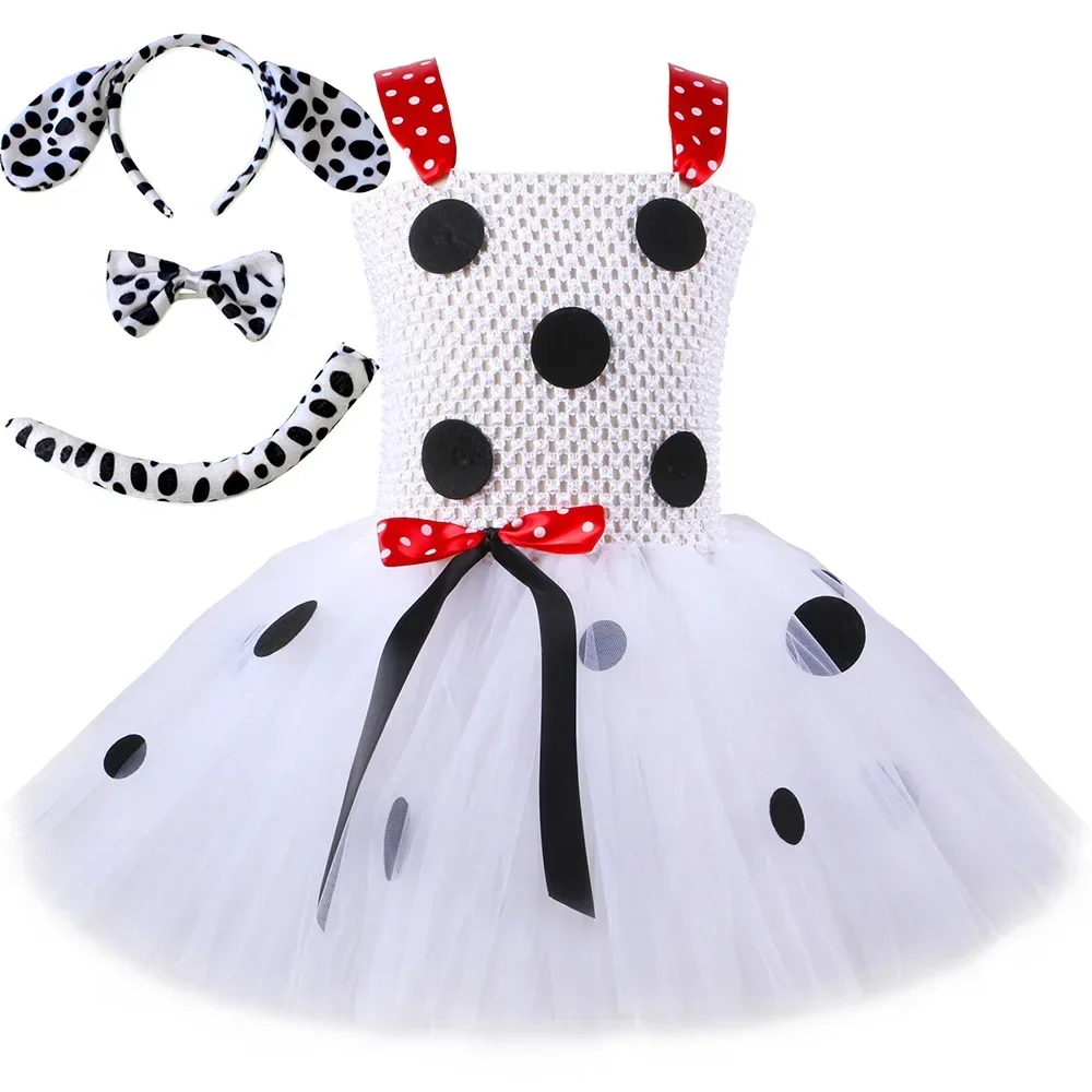 Dalmatian Dog Tutu Dress for Baby Girls White Black Spotted Animal Halloween Costume for Kids Toddler Puppy Dressing up Outfit