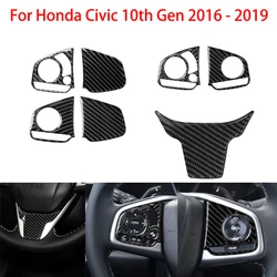 Car Styling Real Carbon Fiber Steering Wheel Panel Cover Trim For Honda Civic 10th Gen 2016 2017 2018 2019