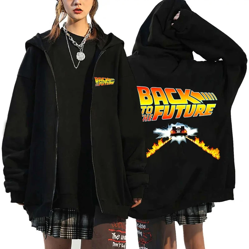 

Hot Back To The Future Print Zipper Hoodie Fashion Harajuku Hoodies Women Men Autumn Winter Sweatshirt Long Sleeve Casual Tops