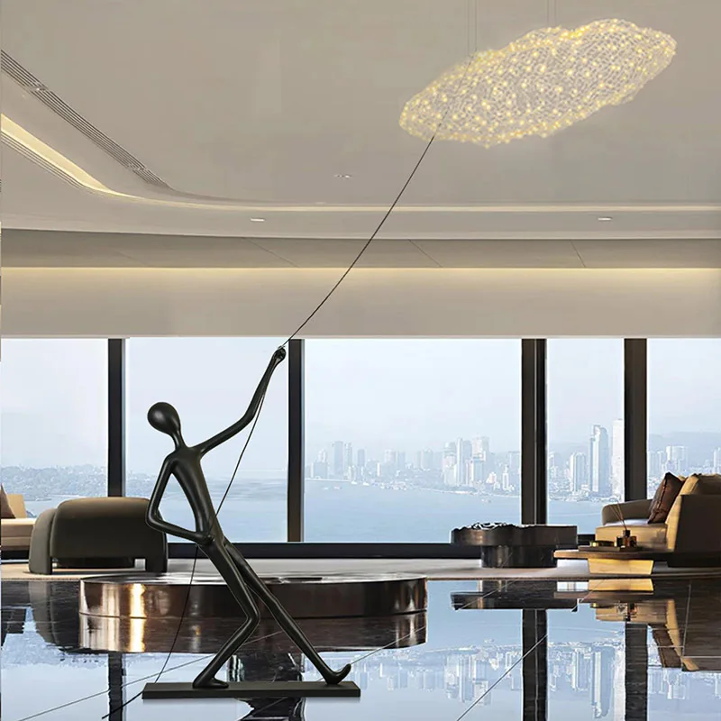 Creative Cloud Lamp Humanoid Sculpture Floor-to-Floor Ornament Lobby Sales Department Hotel Light Luxury Art FRP Ornament