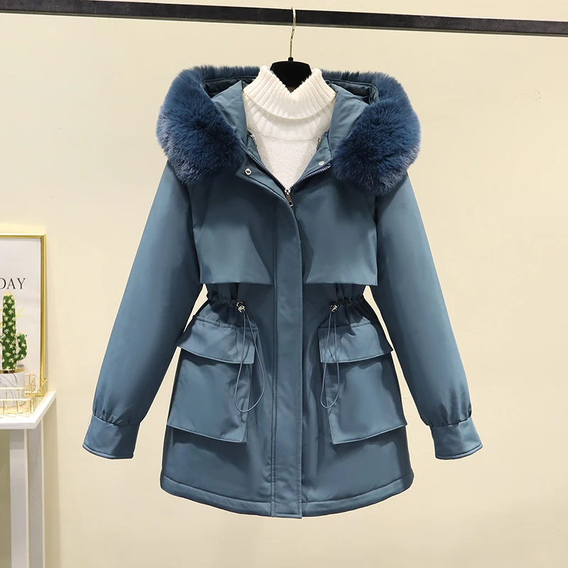 Parka de lã destacável com capuz para mulheres, jaquetas longas casuais, tops de neve quente, roupas da moda, casaco de inverno 2023