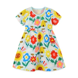 Jumping Meters Summer Flowers Princess Girls Dresses Cotton Lovely Toddler Kids Clothes Short Sleeve Kids Costume