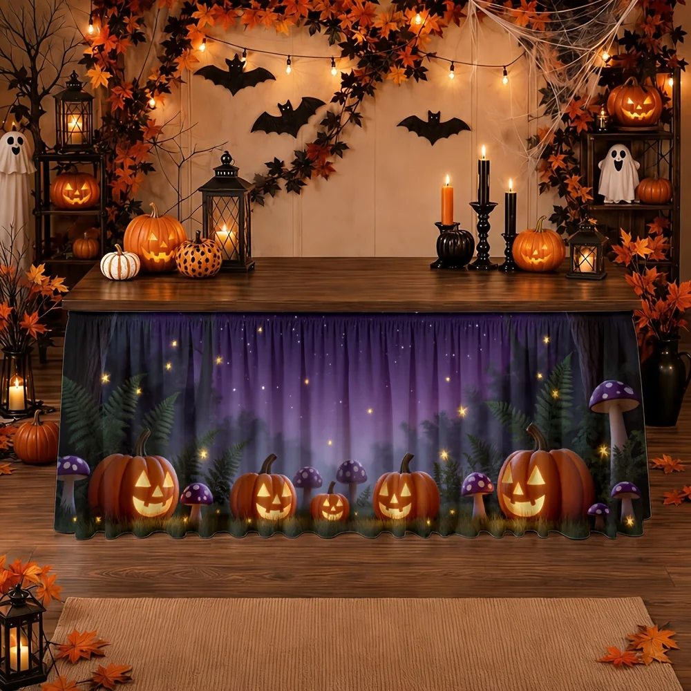 One tablecloth - Halloween pumpkin forest night glow mushrooms stars - charming, magical, imaginative festive mealzyc