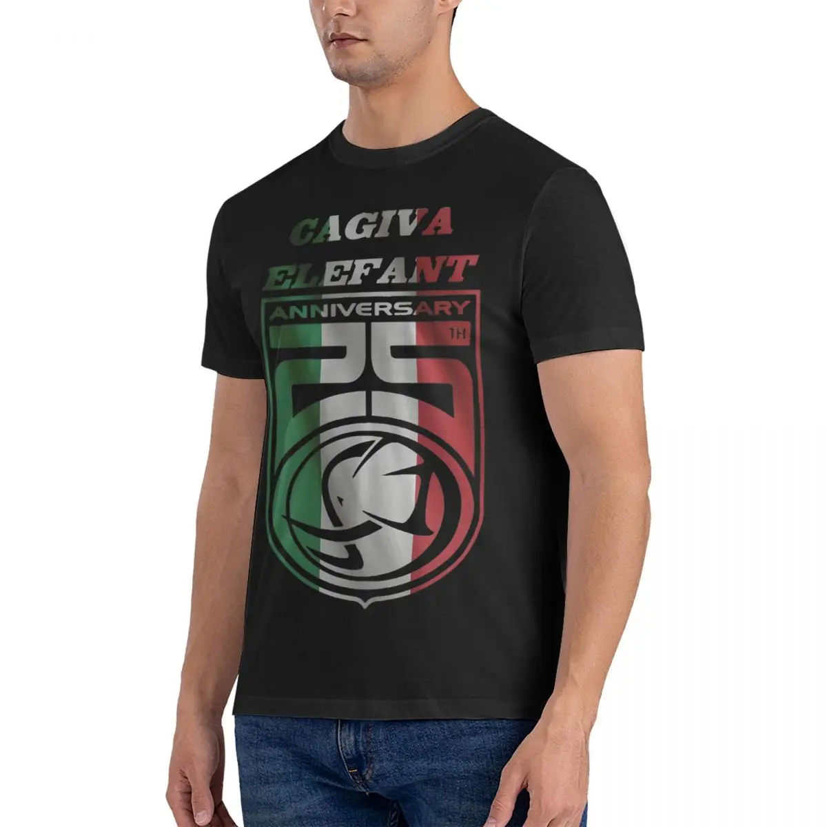 Elefant 25Year Anniversary Italian Flag Men T Shirts Cagiva Moto Vintage Tees Short Sleeve Crew Neck Pure Cotton Gift Clothes