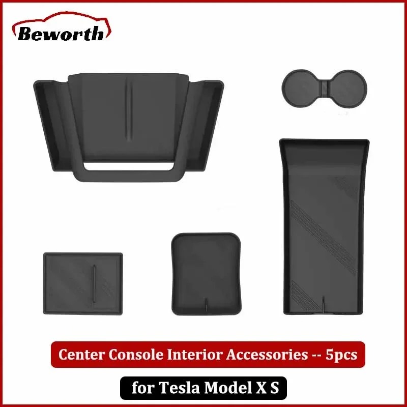 

for Tesla Model X S 2023 Center Console Storage Box Cup Holder Organizer Tray Wireless Charging Protector Pad Car Accessories