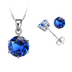 925 Sterling Silver Cubic Zirconia Wedding Jewelry Sets For Women Rhinestone Engagement Round Pendant Hoop Earrings Set Gift