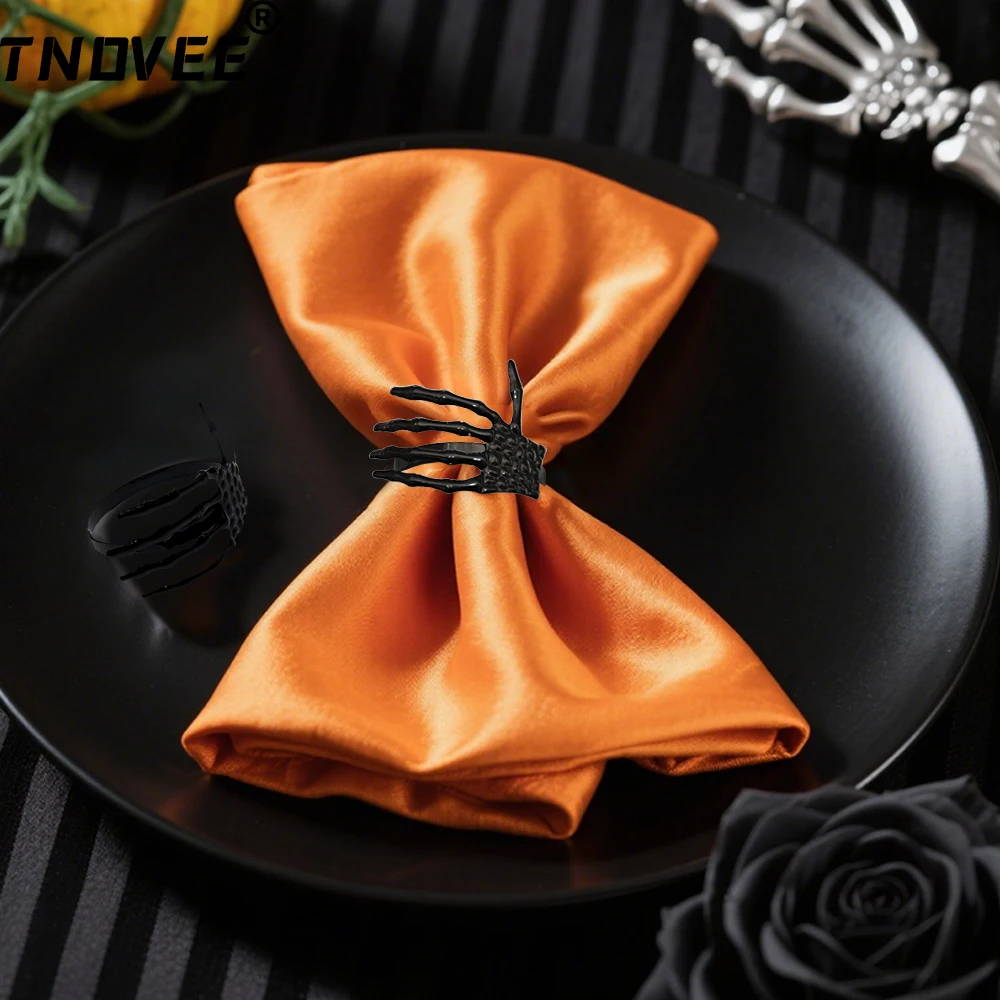 

6 шт., готическое кольцо для салфеток в виде скелета, уникальный черный держатель для салфеток для праздничного украшения обеденного стола на Хэллоуин