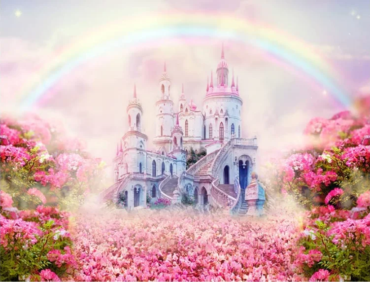 Lente Fotografie Achtergrond Dream Land Bloemen Kasteel Regenboog Natuur Landschap Achtergrond Voor Kinderen Kinderen Volwassen Bridal Baby