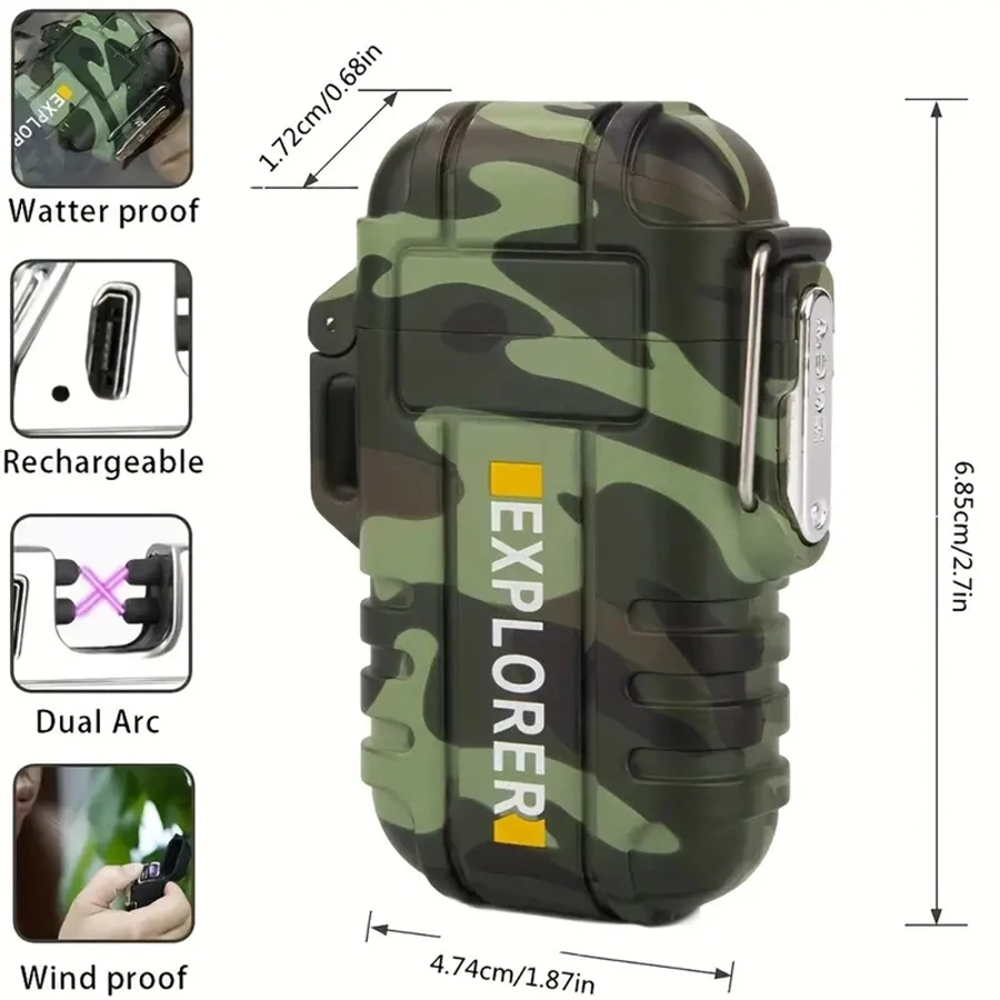 Dual Arc Charging Lighter Portable Waterproof Windproof Cigarette Lighter Outdoor Personalized Lighter with Safety Buckle