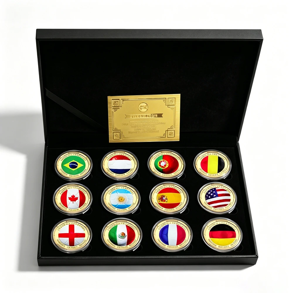 2026 US Canada Mexico World Football Feast 12 National Teams 3D Gold Commemorative Coins Collectible Souvenir Gifts for Fans