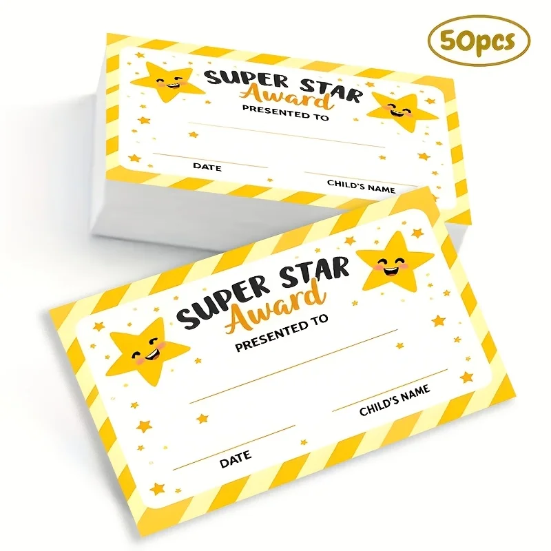 50PCS Inspirational Positive Energy Reward Cards, Smiling Star Children's Fun Design, High Quality Paper Printing