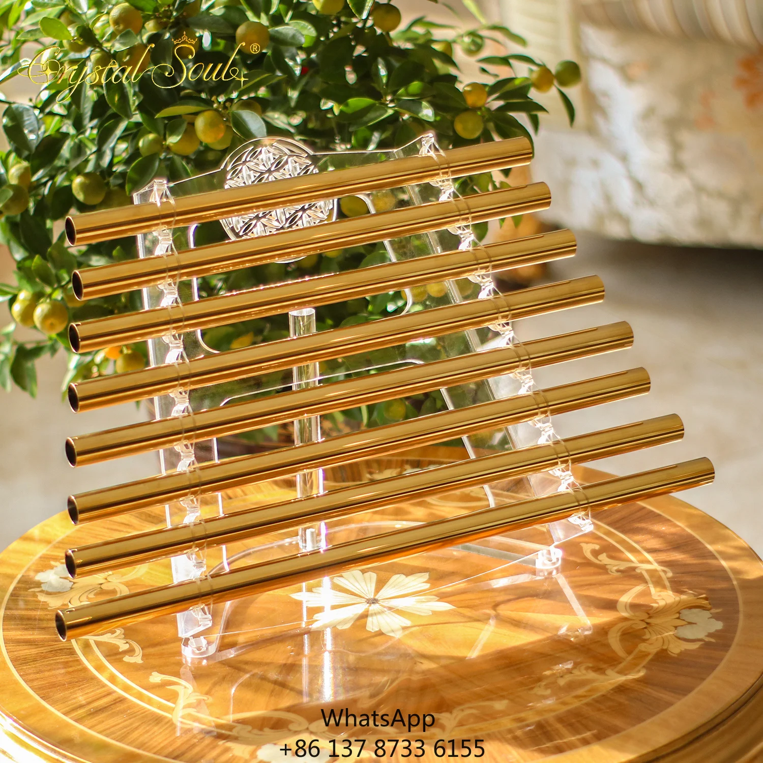 

Crystal Soul Golden Crystal Harp Sound Healing Crystal Singing Harp 432Hz With Stand And Case