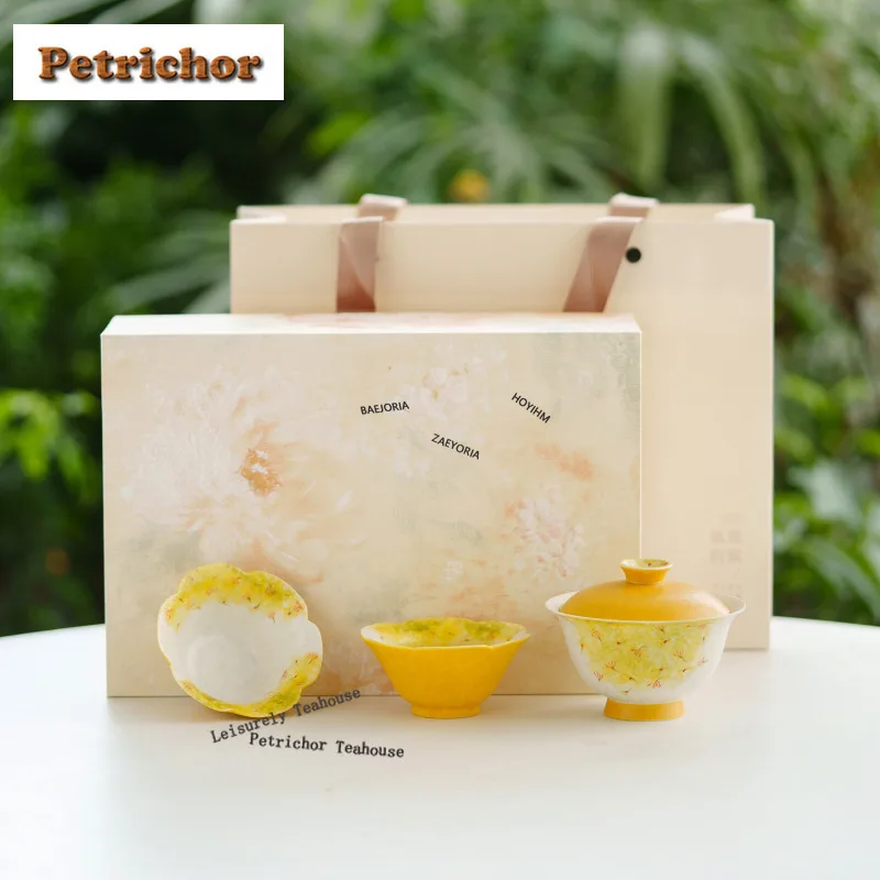 HOYIHM Hand-painted Yellow Flower Tea Set Complete Set Handmade Tea Ceremony Set Tea Making Teapot And Tea Cup Set Teaware Gift