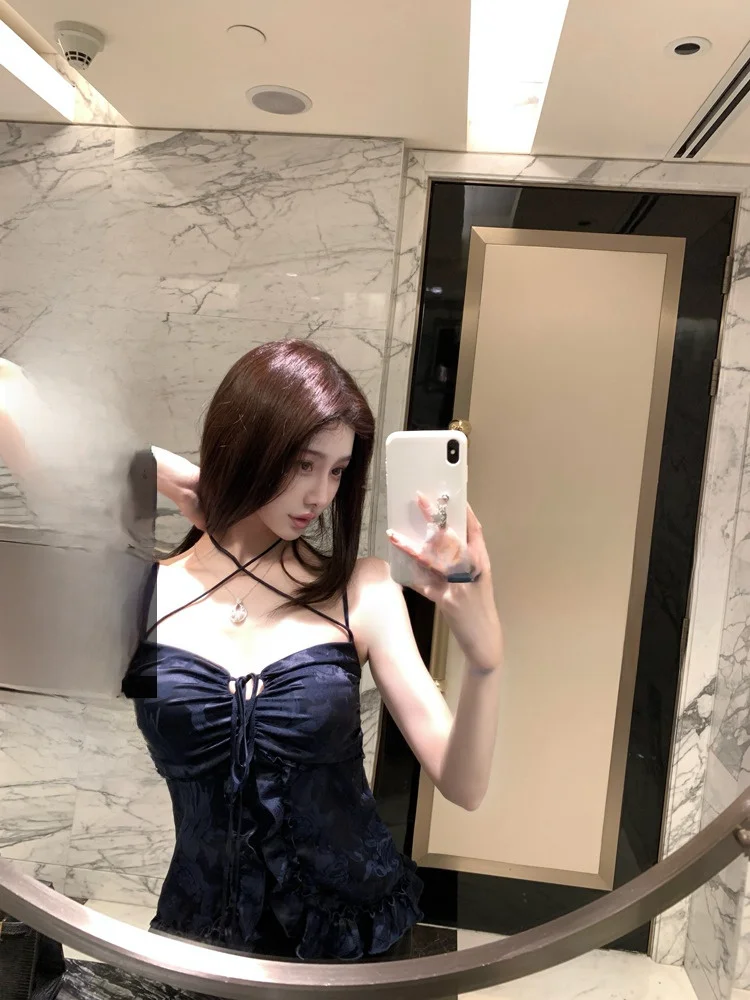 

Новый китайский дизайнерский топ для женщин с эффектом пуш-ап, с внутренними и внешними бретелями, корейский стиль Rainya【 Ink Dyed Porcelain 】