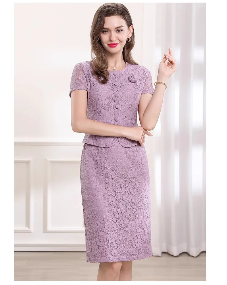 

3XL 2XL Элегантное вечернее платье 2025 Лето Невеста Мама Женщины Аппликации Цветочные пуговицы с коротким рукавом Фиолетовое красное облегающее платье 60-х годов