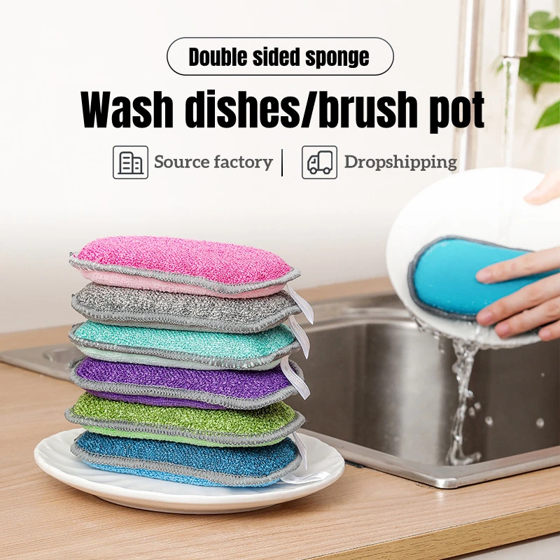 Reusable Kitchen Dishwashing Sponge Don\'t Hurt Pot Magic Sponge Non-stick Oil Sponge Dishcloth Bathroom Household Cleaning Tools