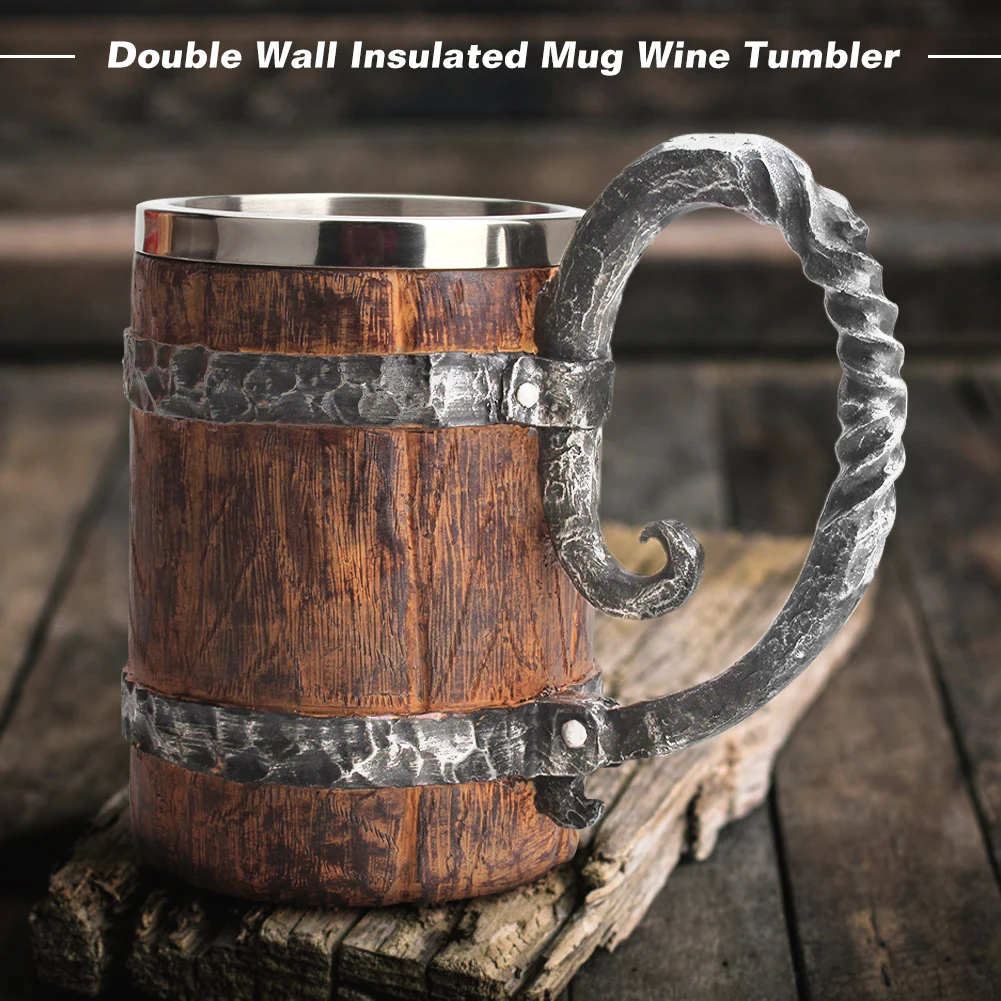 

500ml Drinking Mug Double Wall Simulation Wood Coffee Mug Creative Beer Cup Heat Resistant for Tea Coffee Drinks
