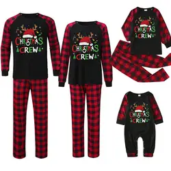 Christmas Pajamas for Family Red Plaid Polyester Family Pajamas Soft Festive Sleepwear Sets Funny Cute Nightwear for Kid