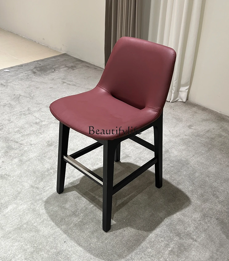 

Italian Minimalist Nordic Solid-Wood Bar Chairs Home Genuine Leather High Stool Designer Bar Island Stool