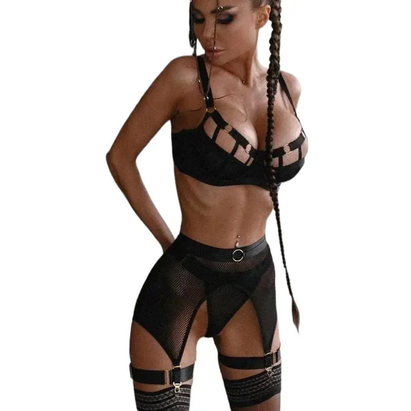 Bikini Fashion Sexy Four-Piece Heavy Craft Interwoven Bra Soft Net Sexy Underwear