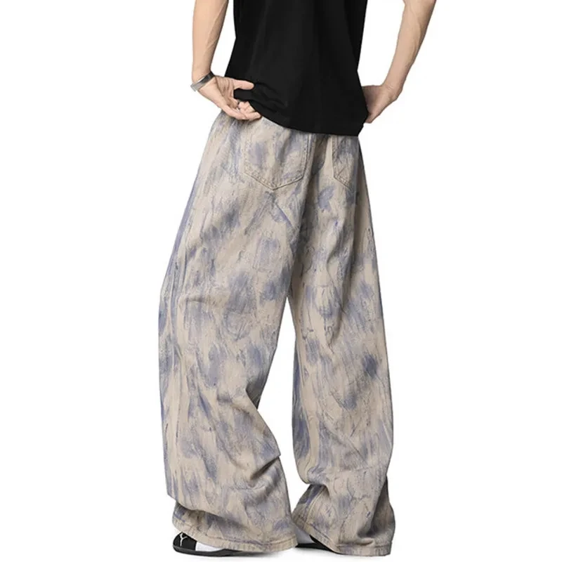 กางเกงยีนส์ผู้ชายดีไซน์เฉพาะตัว ลายกราฟฟิตี้สีสันสดใส สไตล์ลำลอง ทรงตรง แมทช์ได้กับทุกชุด เหมาะสำหรับฤดูใบไม้ผลิ