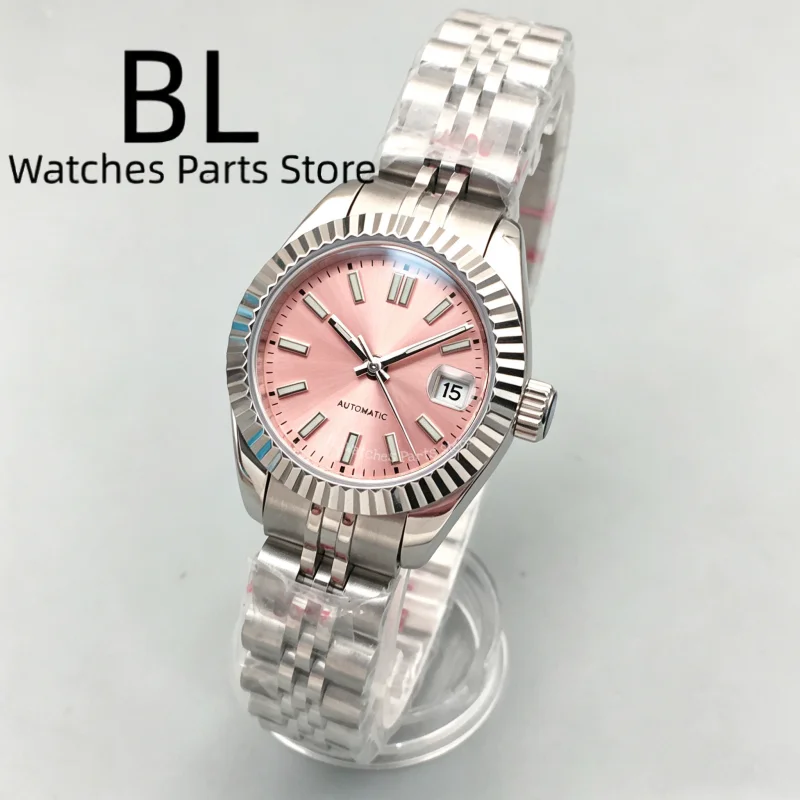 BLIGER 26mm28mm Lady's NH05 Mechanical Automatic Wristwatch Stick Mark Pink Blue Sunburst Dial Luminous Fluted Bezel Women Watch