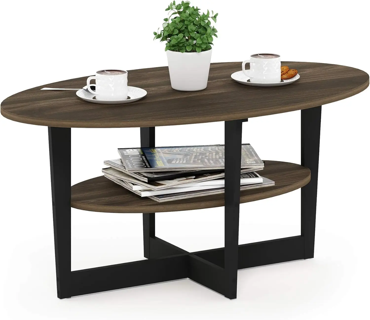 Couchtisch, 1er-Pack, Columbia Walnuss/Schwarz, Wohnzimmermöbel