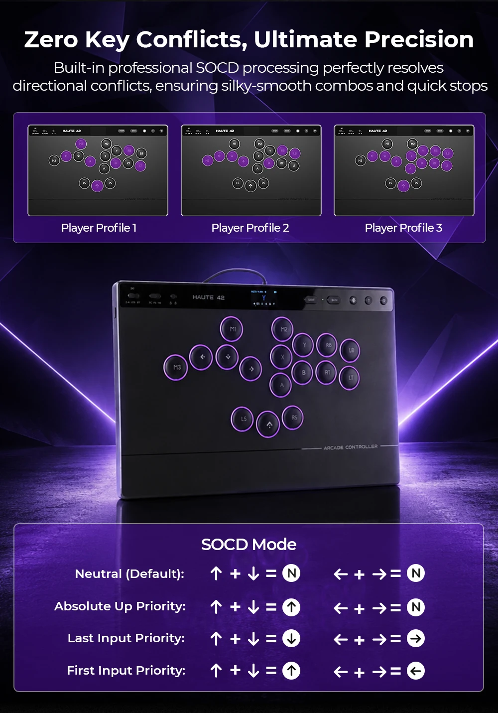 Haute42 W-P1 Tri-Mode 2.4G Kabelloser Touchscreen-Controller ohne Hebel für PC/PS4/PS5/Switch Stickless Arcade-Controller – Detail 21