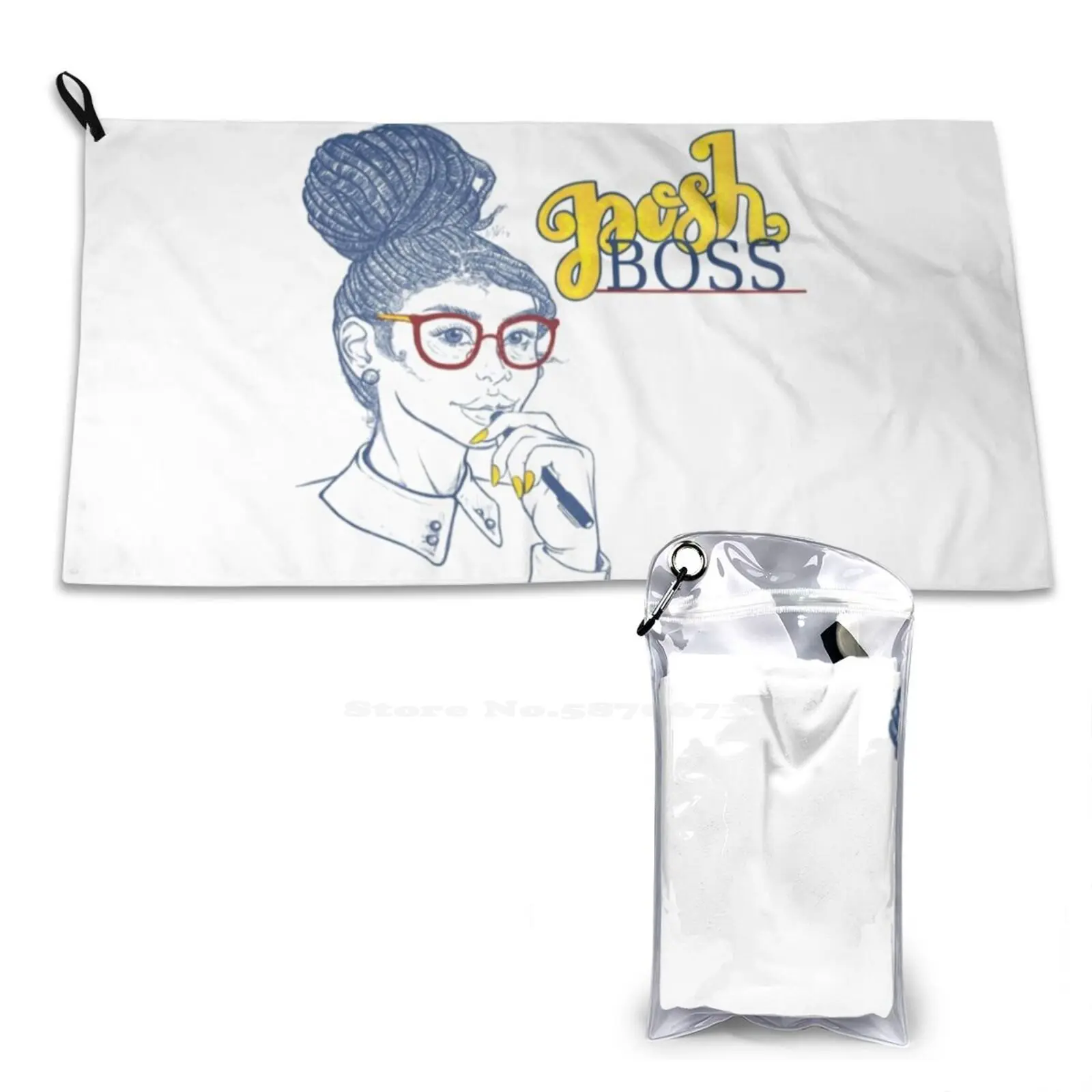 Posh Boss Soft Towel Quick Dry Beach Towel Posh Boss Locs Dreadlocks Braids Natural Hair Black Girl Magic Gold Glasses Nerd