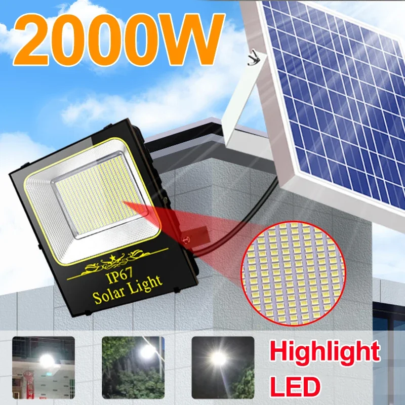 2000W LED Flood Lamp Solar Lights Outdoor Garden LED Refletor Buildings Sunlight Waterproof Lamp Spotlight Emergency Wall Light