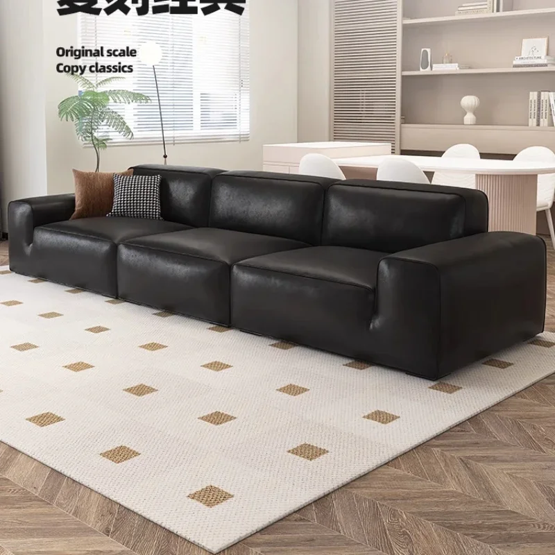 

Jinyu big black cow leather sofa first layer cowhide Italian minimalist