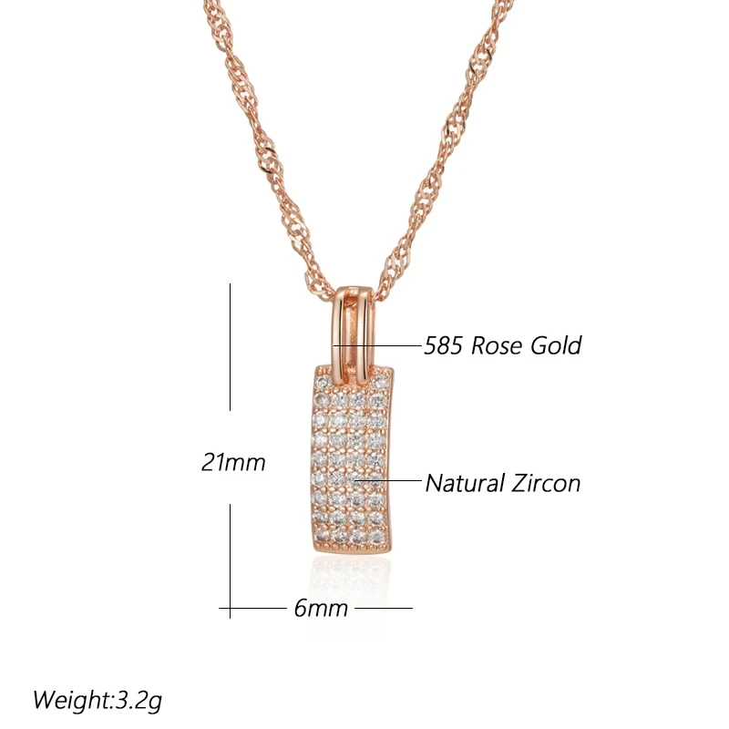 Wbmqda Full Zircon Square Pendant And Necklace For Women 585 Rose Gold Color Simple Korean Jewelry Accessories