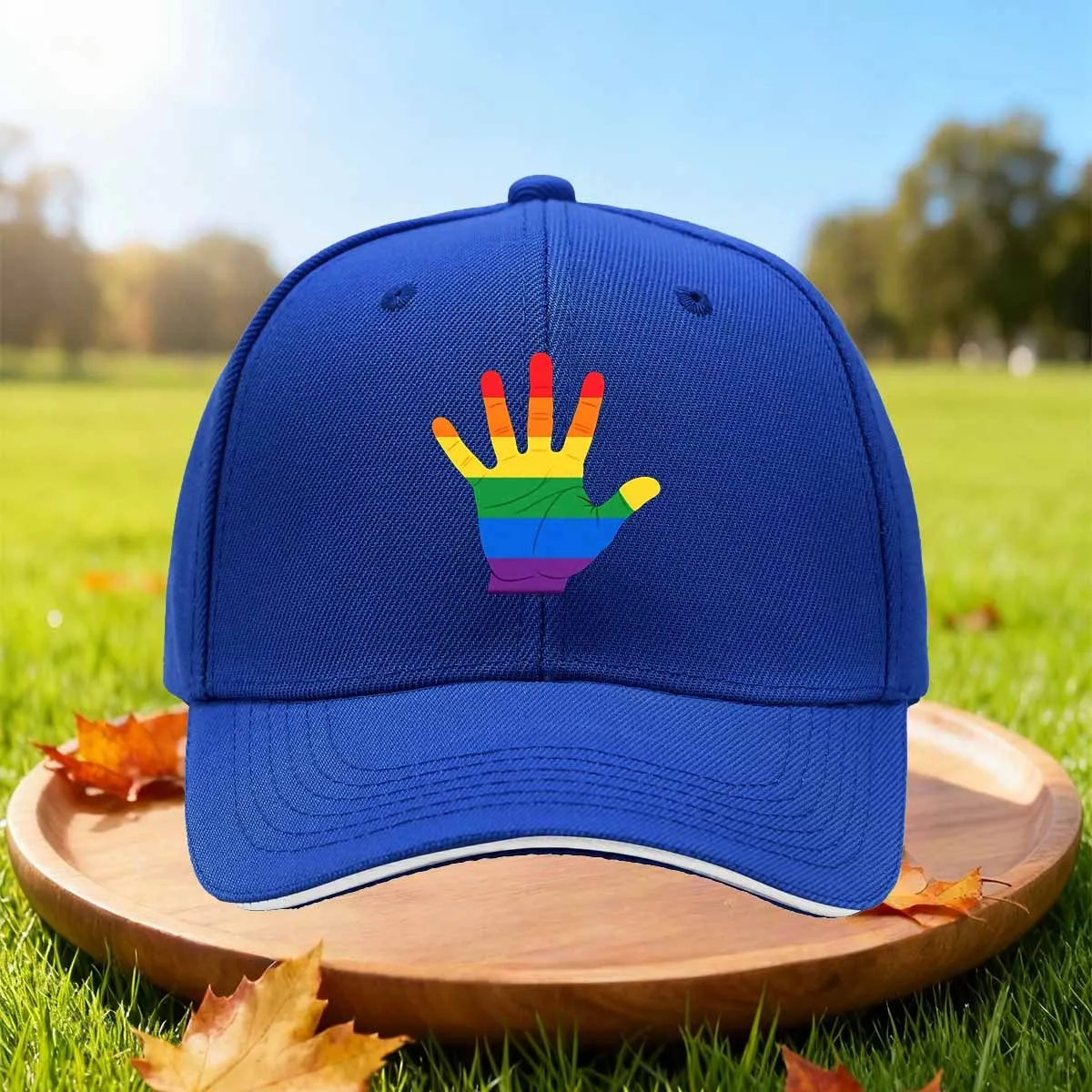 Rainbow Hand Pride Baseball Cap Unisex Adjustable Polyester Curved Brim Outdoor Sports Hat