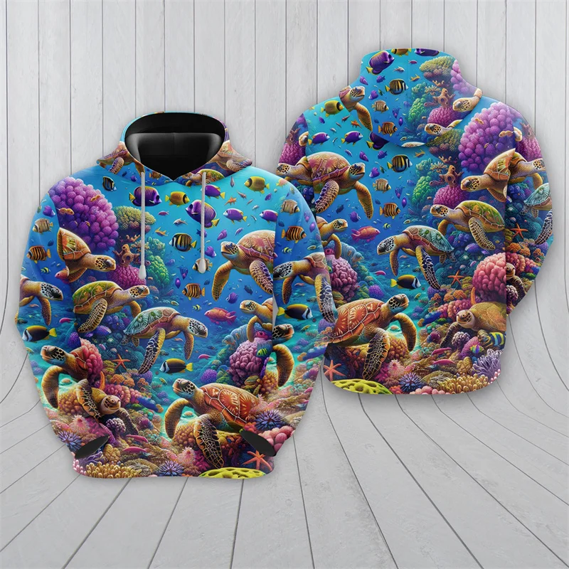 Sudadera con capucha con estampado de tortuga marina para hombre, sudadera con capucha con estampado de animales del océano en 3D, sudadera suelta informal para exteriores, moda de primavera y otoño