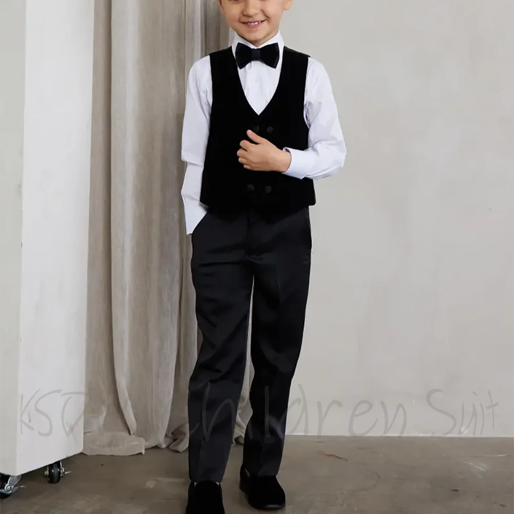 Formal Elegant Suit For Kids Boys Autumn Velvet Blazer Set 3 Piece Jacket Vest Pants Shawl Lapel Graduation Boy's Tuxedo
