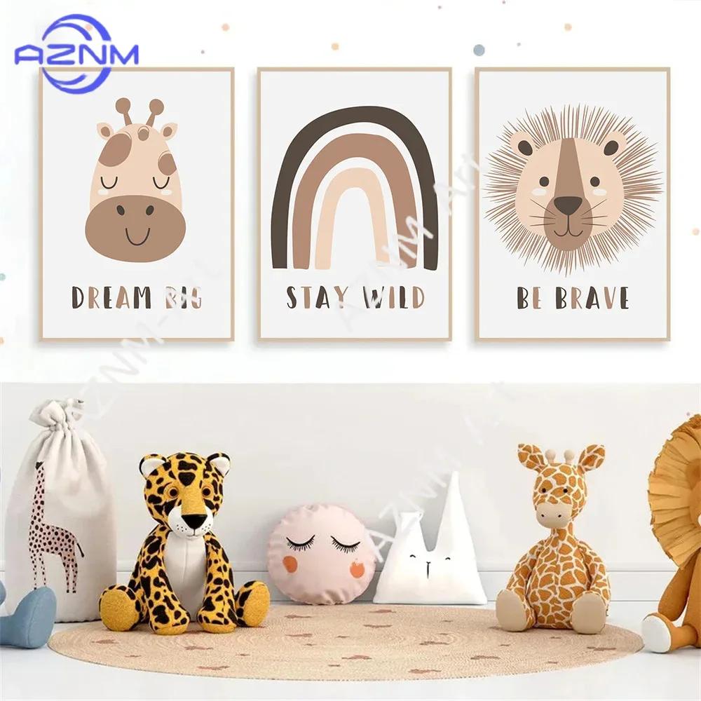 1/3 piezas, póster decorativo para habitación infantil con dibujos animados de animales, jirafa, león y arcoíris.