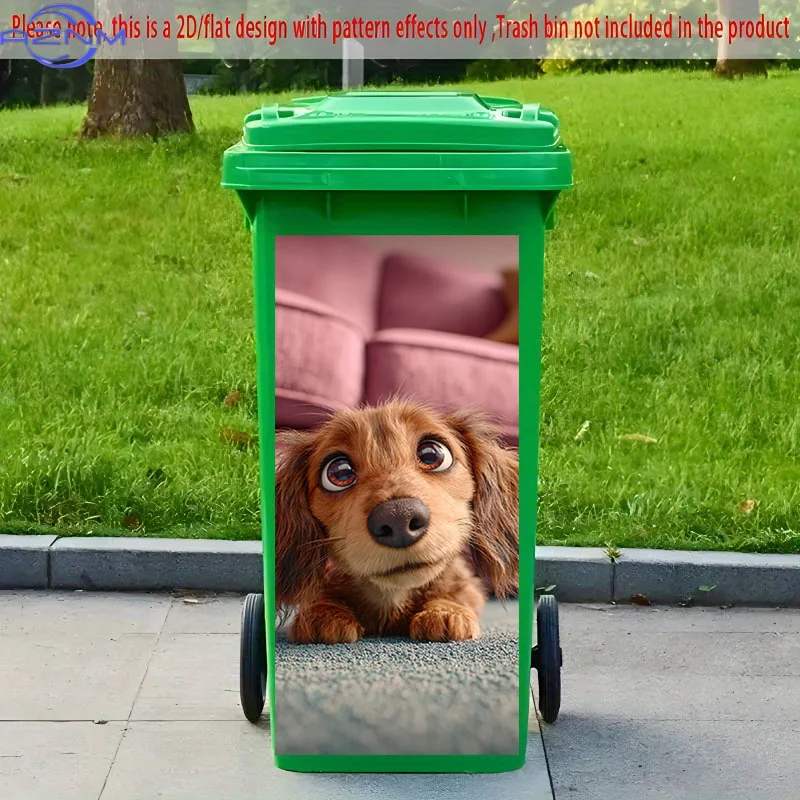 2D Flat Printing 1pc 2D Pattern Printed Kitchen Trash Can Sticker xcm Cute Puppy Close-Up Themed Kitchen Home Decor Wallpaper