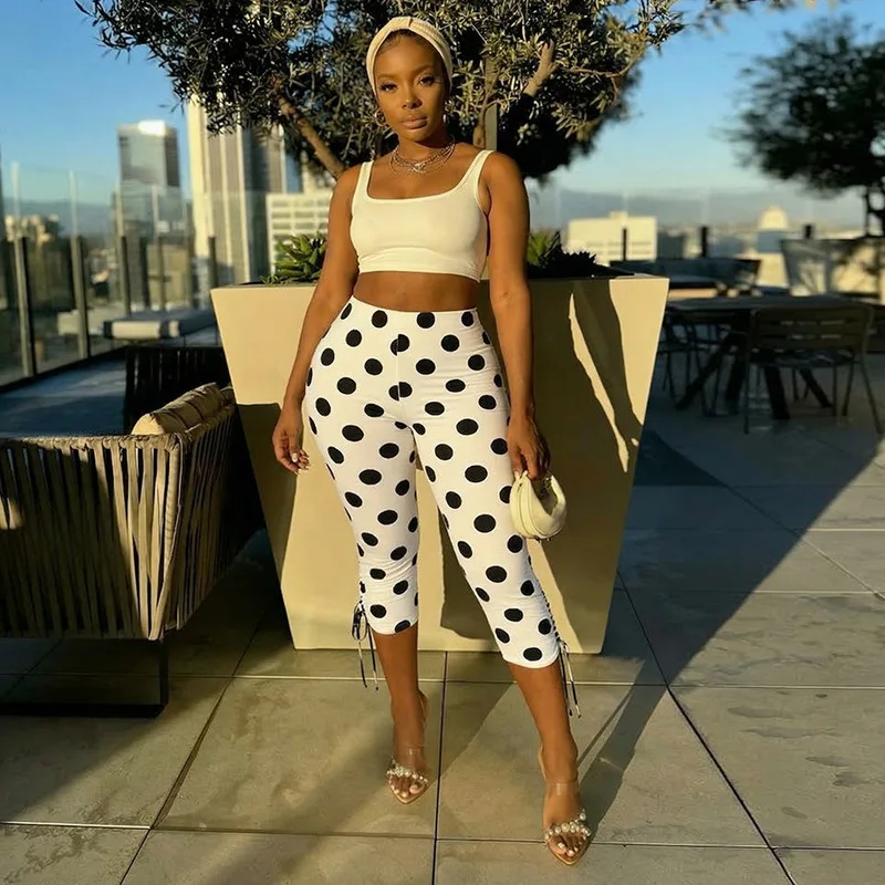 Cross-Border Hot Girl Tight-Fit Seven-Foot Pants Belted Hem Mid-Waist Slimming Casual Trousers for Women Summer 2026 Polyeste...