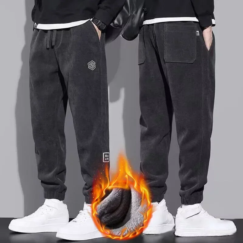 Brand Quality Men's Winter Warm Corduroy Pants Thick Fleece Casual Pants for Men Cargo Baggy Joggers Trousers Solid Sweatpants