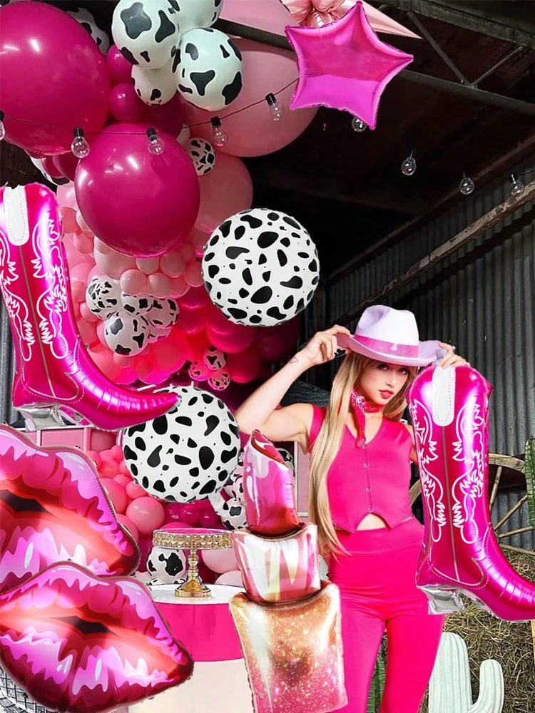 7pcs Western Cowgirl Balloon Birthday Party Decorations, Pink Cowgirl Boots, Lipstick Lips, Last Rodeo, Bachelorette Party