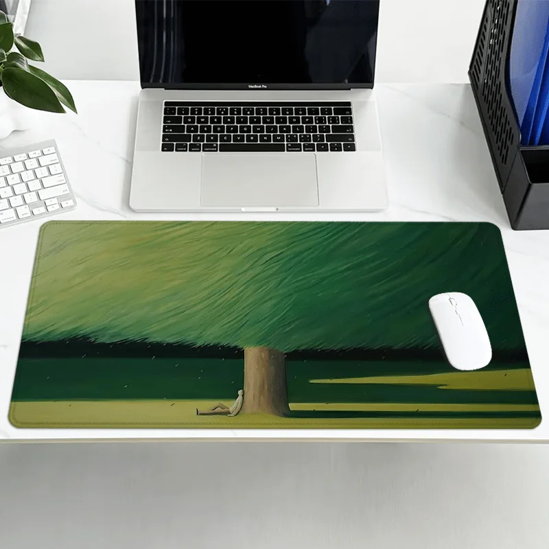 Tree and Person Under Canopy Large Gaming Mouse Pad Durable Rubber Base Comfortable Desk Mat