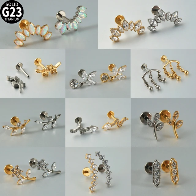 1szt Opal G23 Solid Titanium CZ Flower Chrząstka Kolczyki Stud 16G Wewnętrznie gwintowane Sun Lobe Helix Ucho Tragus Piercing Biżuteria