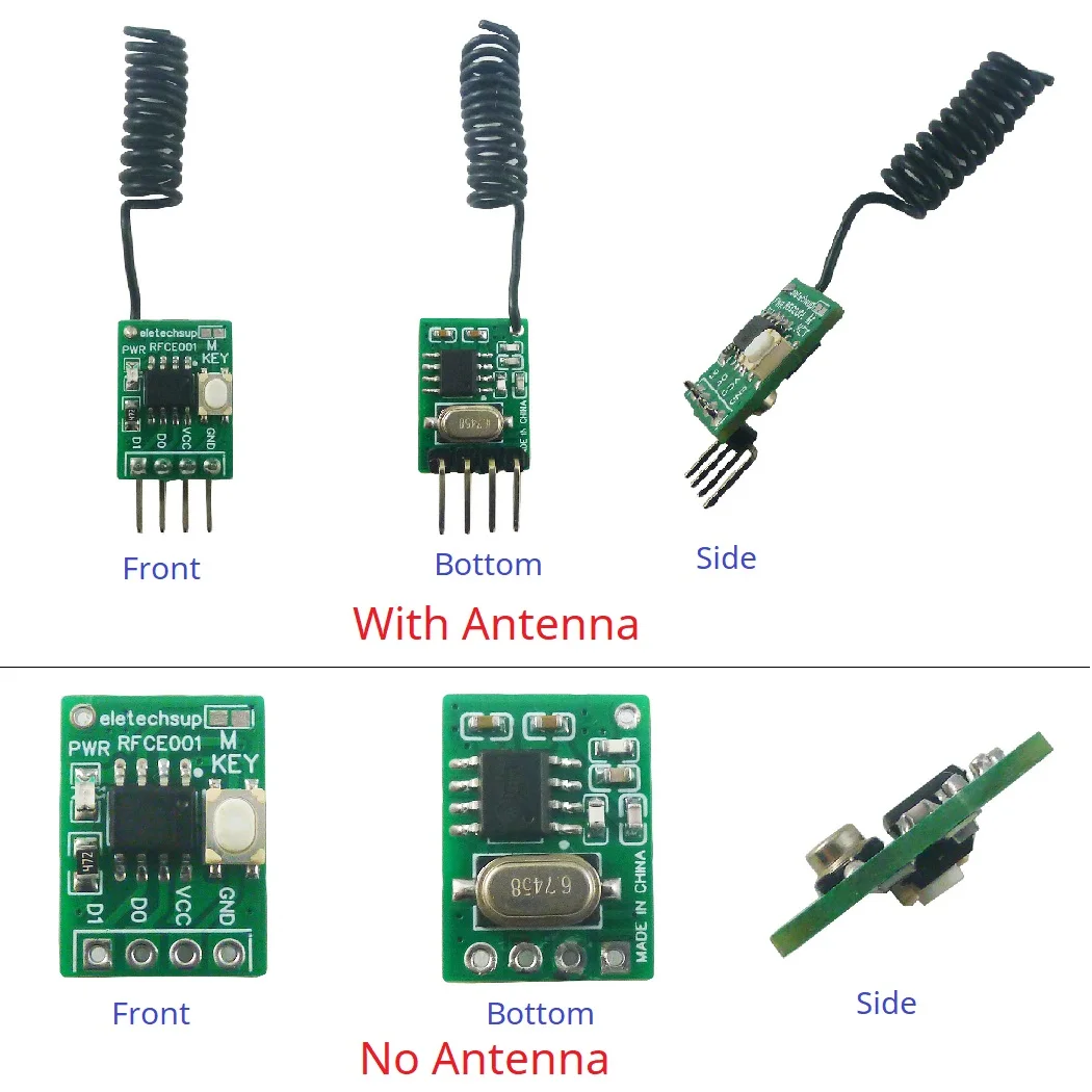 Mini 433M 2CH EV1527 PT2262 Learning Code ASK OOK RF Decoding Module 3.3V 5V for Remote, Superheterodyne -117dBm 32 Keys RFCE001